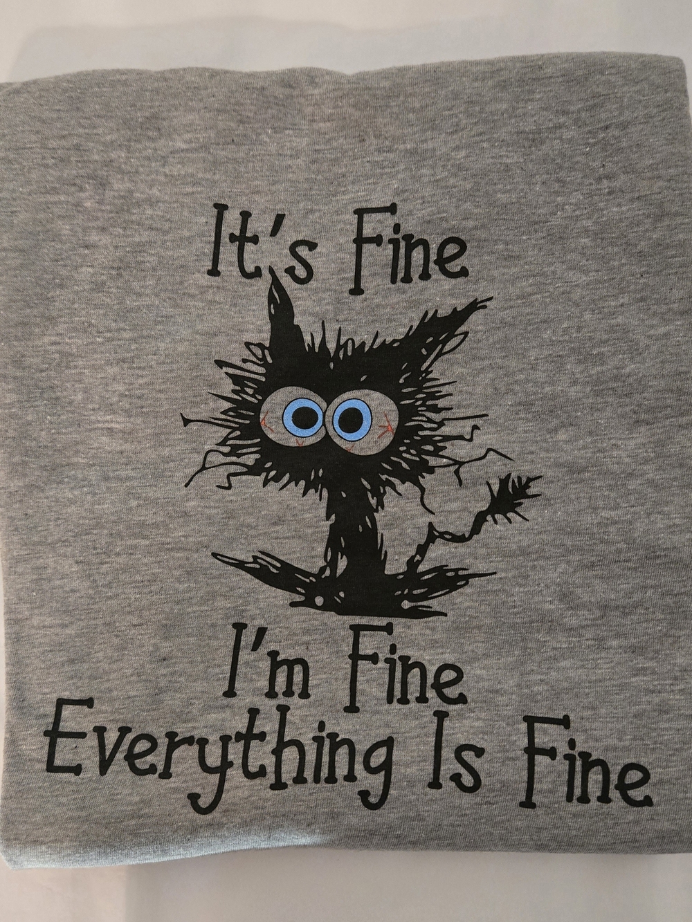 Graphic Tee - 'It's Fine' Cartoon Cat - Small